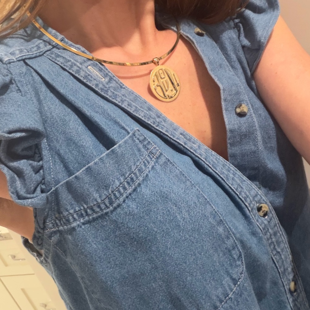 "OLIVIA" by KMJ. Denim Button-Down Shirt - Blue denim